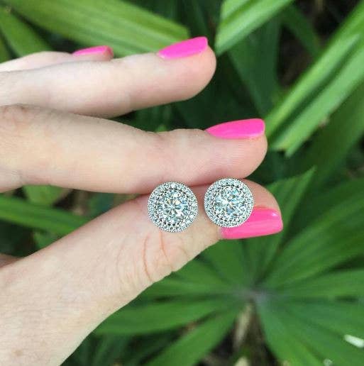 CUBIC ZIRCONIA HALO STUD EARRINGS-MODE-Couture-Boutique-Womens-Clothing