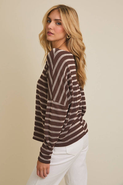 CAMDEN STRIPE KNIT TOP IN BROWN/CREAM-Tops-MODE-Couture-Boutique-Womens-Clothing