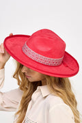 Boho Band Beveled Western Cowboy Fedora Hat In Red-hat-MODE-Couture-Boutique-Womens-Clothing