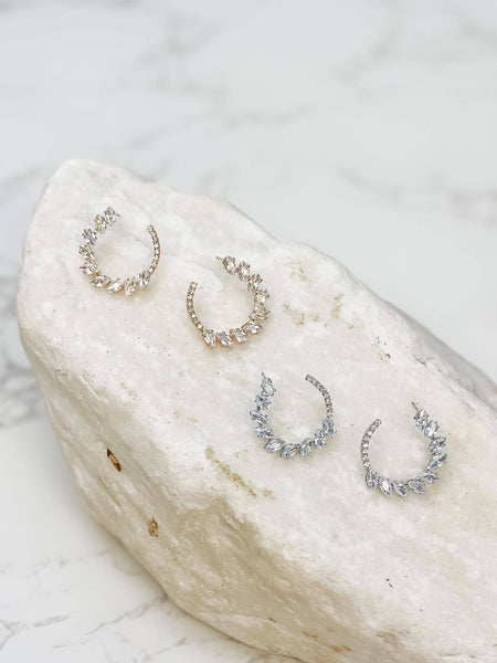 GLITZY CUBIC ZIRCONIA HOOP EARRINGS IN SILVER-MODE-Couture-Boutique-Womens-Clothing