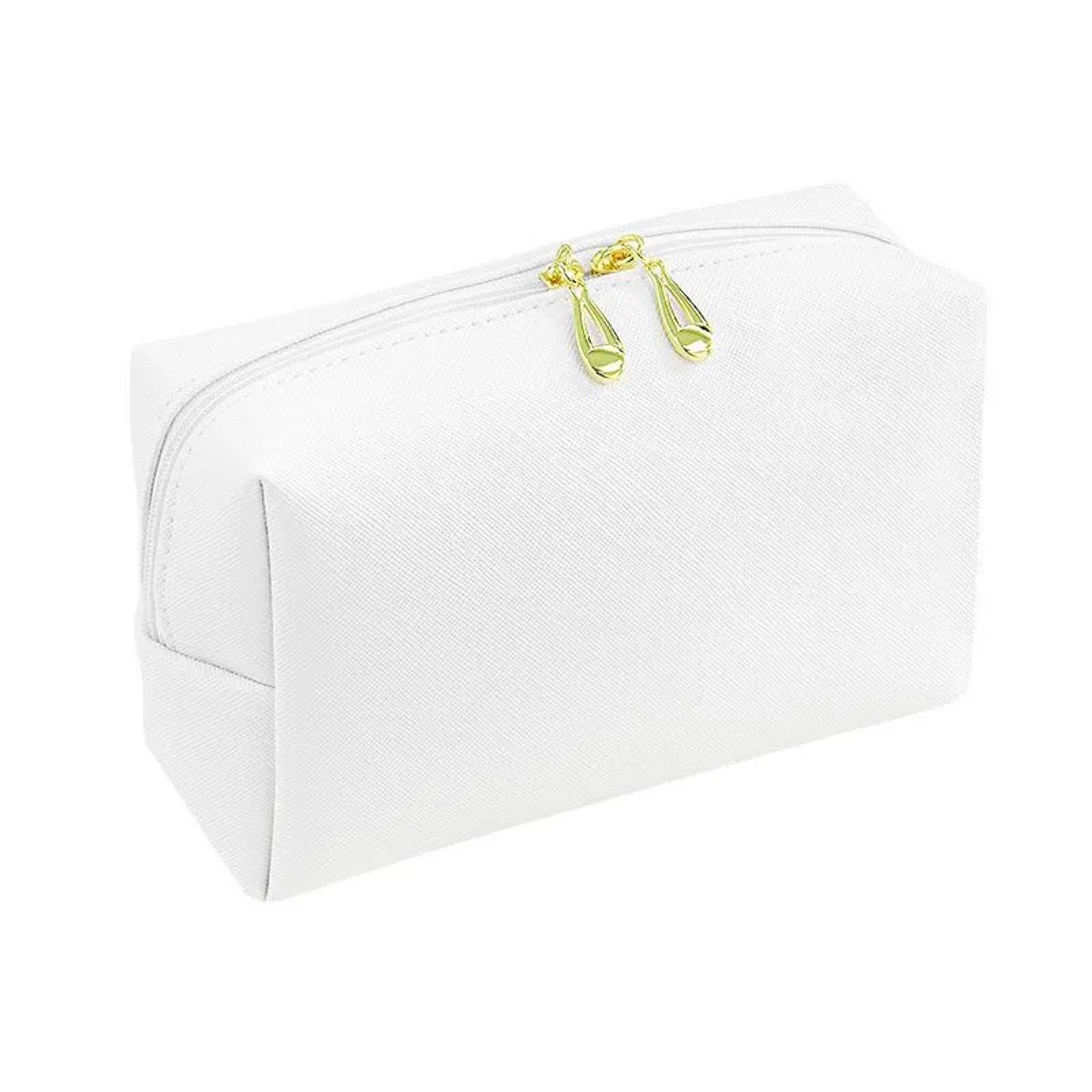 VEGAN LEATHER TRAVEL ZIP MAKEUP BAG IN WHITE-MODE-Couture-Boutique-Womens-Clothing