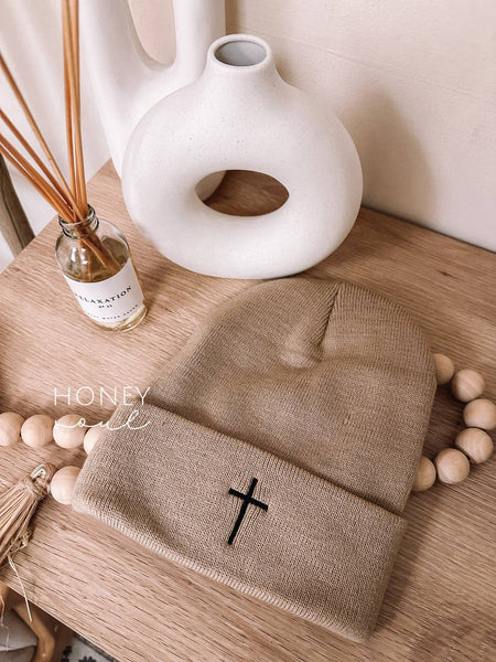 EMBROIDERED CROSS KNIT BEANIE (MULTI STYLES)-beanie hat-MODE-Couture-Boutique-Womens-Clothing