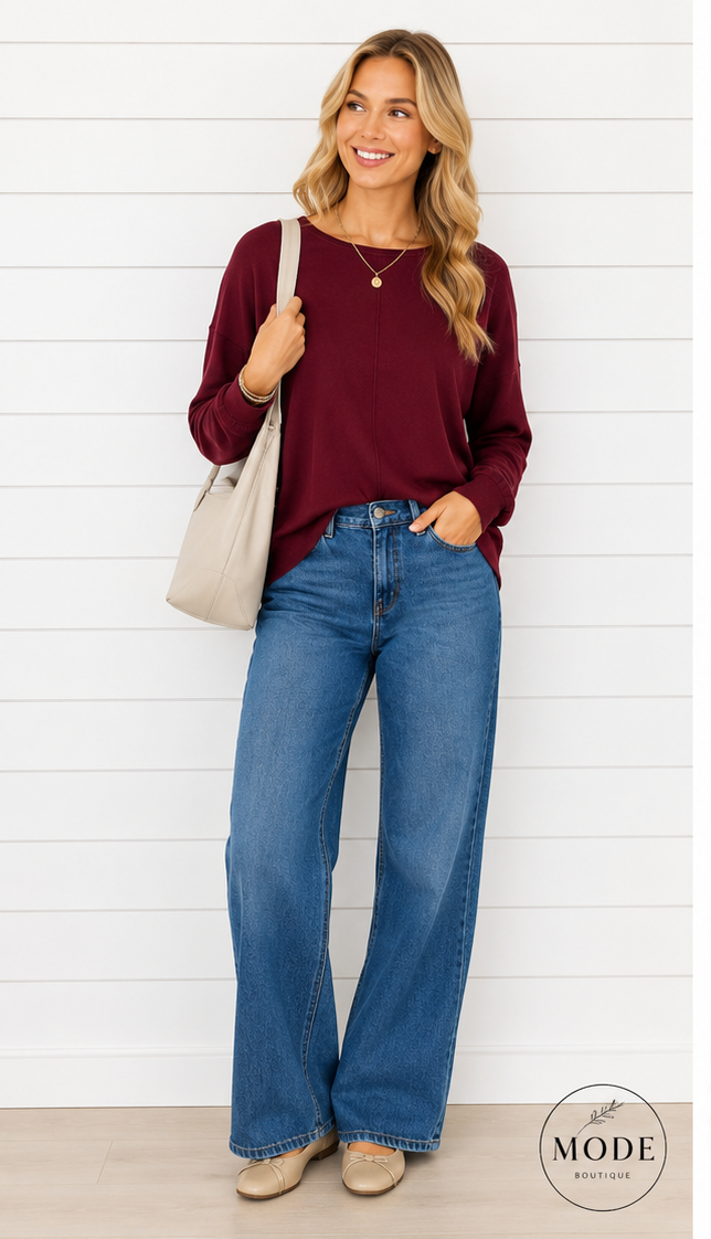CAMILLA ROUND NECK SOFTEST FRONT SEAM SWEATER IN CURRANT-Sweaters-MODE-Couture-Boutique-Womens-Clothing