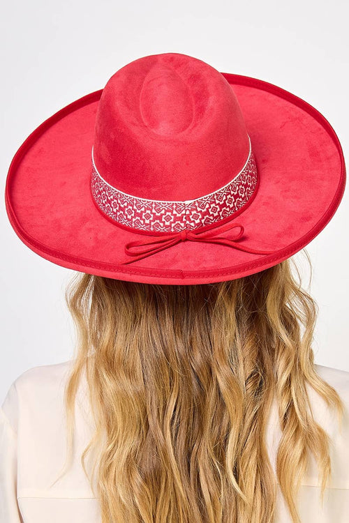 Boho Band Beveled Western Cowboy Fedora Hat In Red-hat-MODE-Couture-Boutique-Womens-Clothing