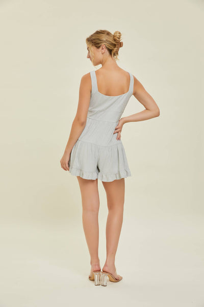 MONICA TIERED SHORT ROMPER IN SILVER-ROMPER-MODE-Couture-Boutique-Womens-Clothing