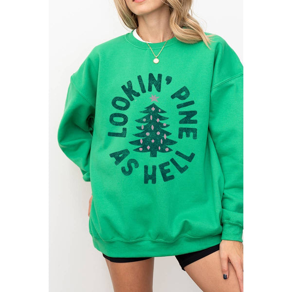 LOOKIN PINE AS HELL VINTAGE GRAPHIC SWEATSHIRTS: WHITE / L-MODE-Couture-Boutique-Womens-Clothing