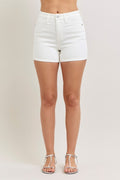 JUDY BLUE HW SLIM DENIM SHORTS IN WHITE-SHORTS-MODE-Couture-Boutique-Womens-Clothing