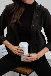 CITY STROLL HOODED UTILITY JACKET IN BLACK-Jacket-MODE-Couture-Boutique-Womens-Clothing