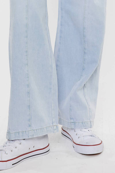 KANCAN HIGH RISE ELASTIC BAND WIDE LEG JEANS IN LIGHT STONE-Jeans-MODE-Couture-Boutique-Womens-Clothing