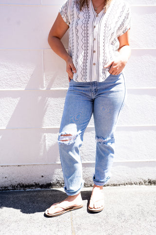 JBD DISTRESSED STRAIGHT LEG DENIM JEANS IN LIGHT-Jeans-MODE-Couture-Boutique-Womens-Clothing