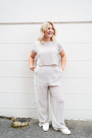 PALOMA STRIPED SET IN OATMEAL-Tops-MODE-Couture-Boutique-Womens-Clothing