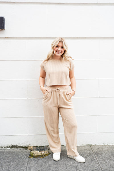 MARQUEE STRIPED SET IN CAMEL-MATCHING SET-MODE-Couture-Boutique-Womens-Clothing