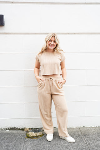 MARQUEE STRIPED SET IN CAMEL-MATCHING SET-MODE-Couture-Boutique-Womens-Clothing