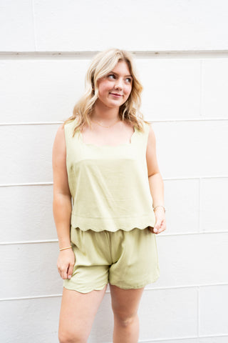 SCALLOP EDGE LINEN MATCHING SET IN LIME-MATCHING SET-MODE-Couture-Boutique-Womens-Clothing