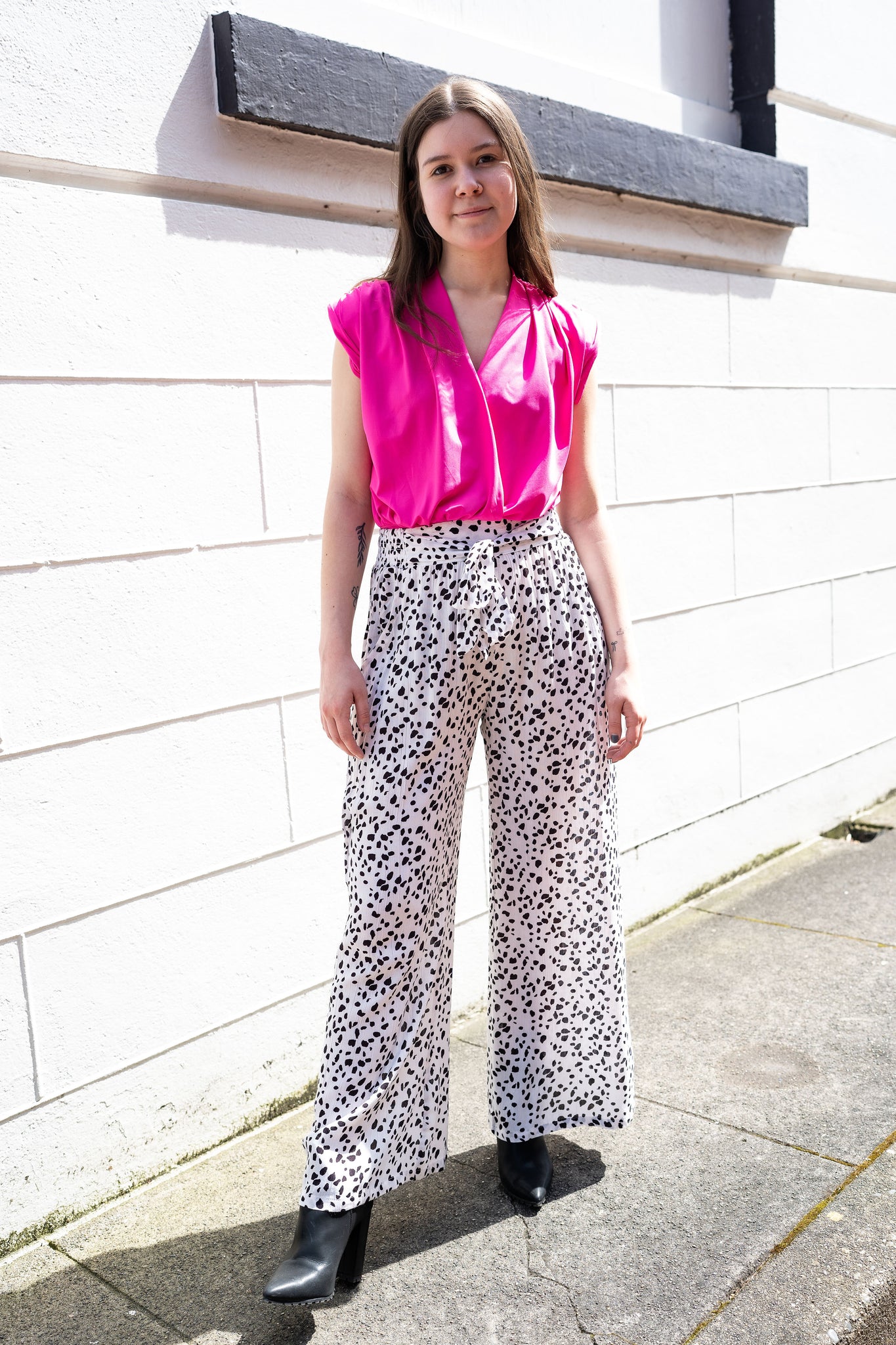 CAPRI DOT FLOWY PANT IN WHITE & BLACK-Pants-MODE-Couture-Boutique-Womens-Clothing