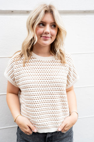 HARBOR STRIPE KNIT TEE IN KHAKI-Tops-MODE-Couture-Boutique-Womens-Clothing