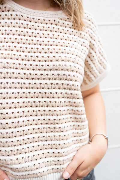 HARBOR STRIPE KNIT TEE IN KHAKI-Tops-MODE-Couture-Boutique-Womens-Clothing