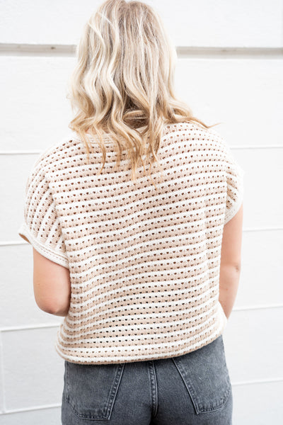 HARBOR STRIPE KNIT TEE IN KHAKI-Tops-MODE-Couture-Boutique-Womens-Clothing