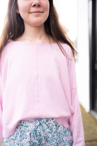 CAMILLA ROUND NECK SOFTEST FRONT SEAM SWEATER IN PINK LEMONADE-Sweaters-MODE-Couture-Boutique-Womens-Clothing