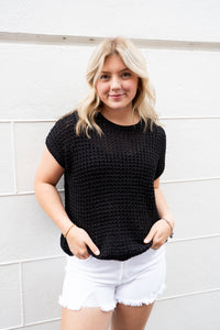 LENNOX CROCHET SWEATER TOP IN BLACK-Tops-MODE-Couture-Boutique-Womens-Clothing