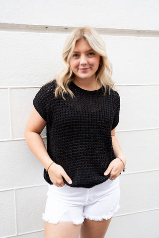 LENNOX CROCHET SWEATER TOP IN BLACK-Tops-MODE-Couture-Boutique-Womens-Clothing
