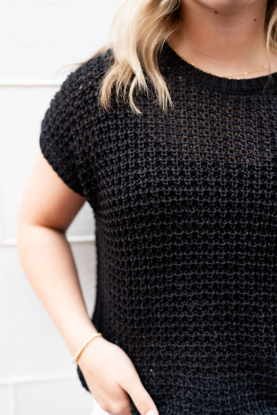 LENNOX CROCHET SWEATER TOP IN BLACK-Tops-MODE-Couture-Boutique-Womens-Clothing
