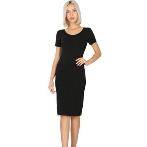 MICKIE SHORT SLEEVE CLASSIC MIDI DRESS IN BLACK-Dresses-MODE-Couture-Boutique-Womens-Clothing