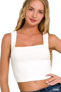 TOMMIE SQUARE NECK CROPPED CAMI TOP IN WHITE-Tops-MODE-Couture-Boutique-Womens-Clothing