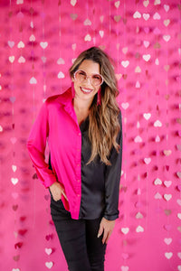 ON TREND BUTTON UP SHIRT IN BLACK PINK COMBO-Tops-MODE-Couture-Boutique-Womens-Clothing