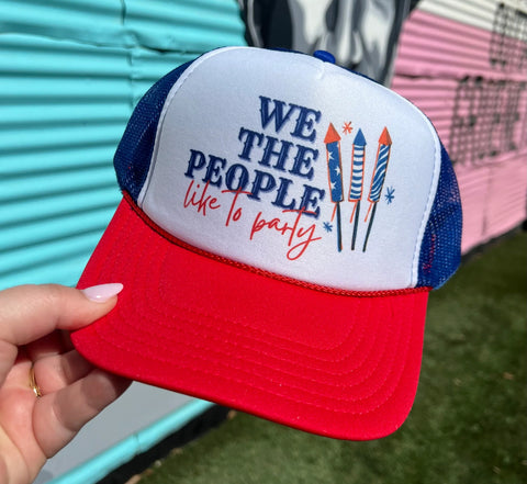 WE THE PEOPLE LIKE TO PARTY TRUCKER HAT-HATS-MODE-Couture-Boutique-Womens-Clothing