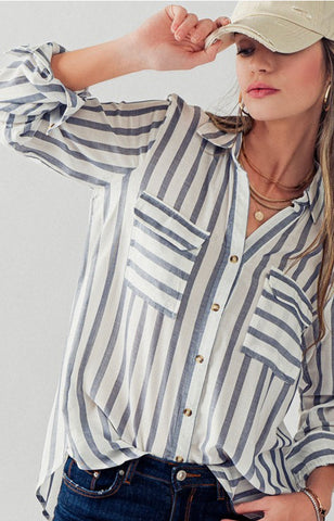 MADISON DAINTY STRIPED TOP IN BLUE-MODE-Couture-Boutique-Womens-Clothing