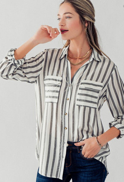 MADISON DAINTY STRIPED TOP IN BLACK-MODE-Couture-Boutique-Womens-Clothing