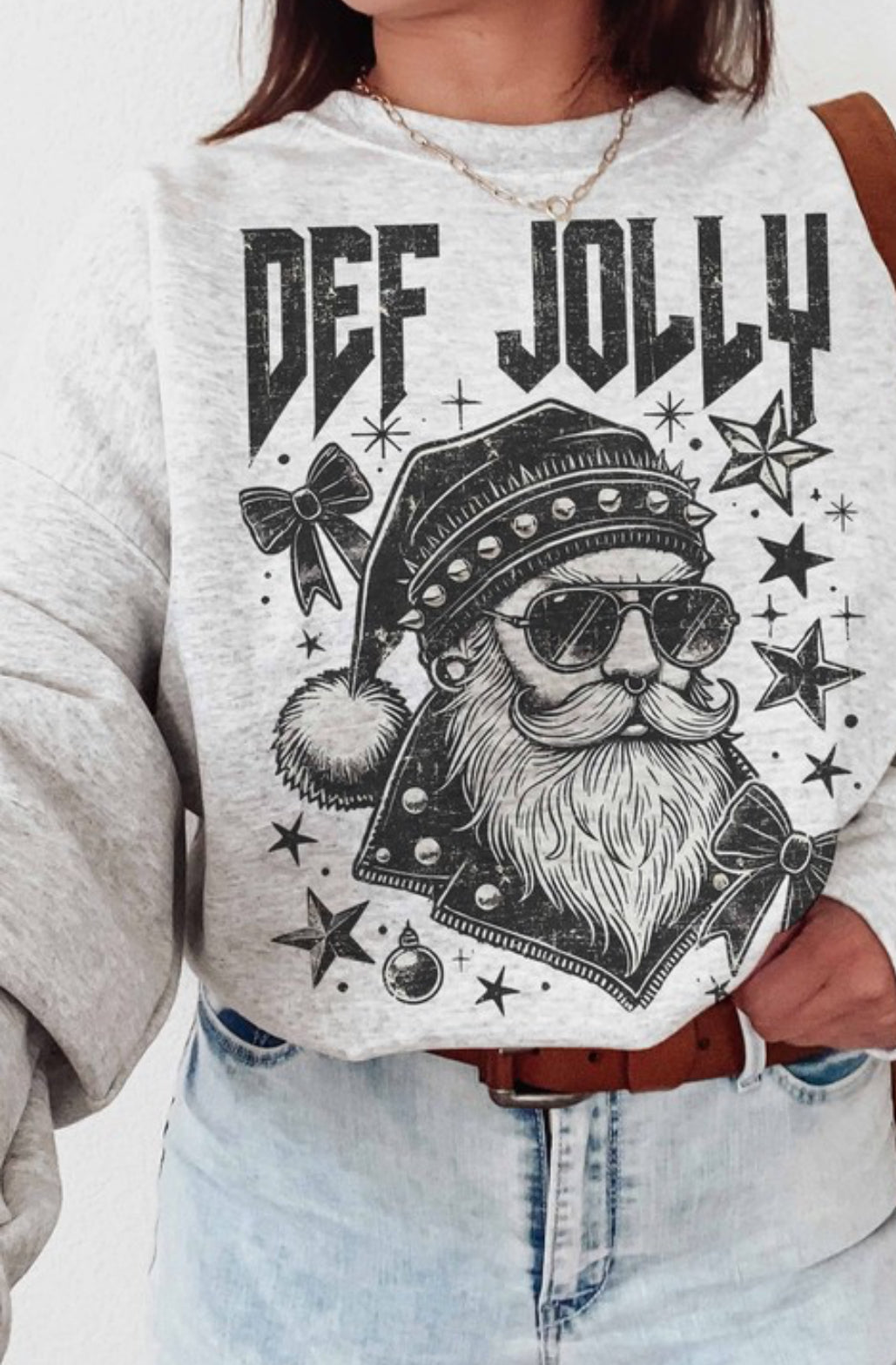 DEF JOLLY SANTA GRAPHIC SWEATSHIRT IN ASH-Graphic Sweatshirt-MODE-Couture-Boutique-Womens-Clothing