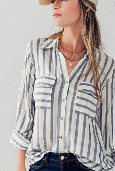 MADISON DAINTY STRIPED TOP IN BLUE-MODE-Couture-Boutique-Womens-Clothing