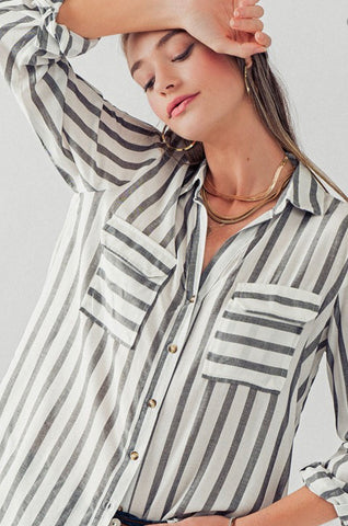 MADISON DAINTY STRIPED TOP IN BLACK-MODE-Couture-Boutique-Womens-Clothing