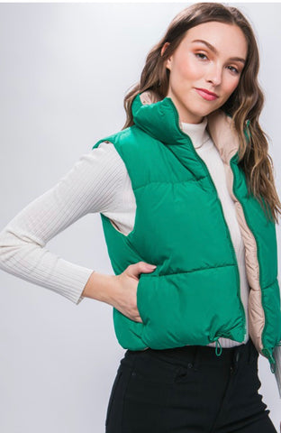 SLOPE BABE SOLID REVERSIBLE VEST IN GREEN-MODE-Couture-Boutique-Womens-Clothing