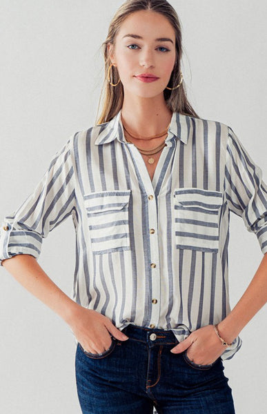 MADISON DAINTY STRIPED TOP IN BLUE-MODE-Couture-Boutique-Womens-Clothing