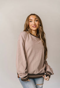 AMPERSAND AVENUE SOUL SISTER UNIVERSITY PULLOVER IN TAN-MODE-Couture-Boutique-Womens-Clothing