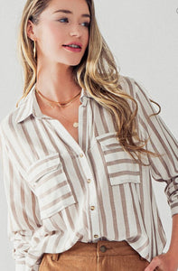 MADISON DAINTY STRIPED TOP IN BROWN-MODE-Couture-Boutique-Womens-Clothing