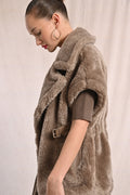 SEE ME WOVEN SLEEVELESS FUR JACKET IN BROWN-Jacket-MODE-Couture-Boutique-Womens-Clothing