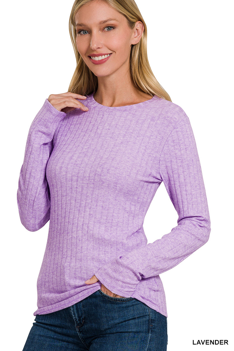 MARIANNA RIBBED ROUND NECK TOP IN LAVENDER-Tops-MODE-Couture-Boutique-Womens-Clothing