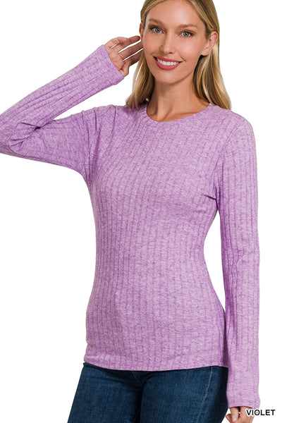 MARIANNA RIBBED ROUND NECK TOP IN VIOLET-Tops-MODE-Couture-Boutique-Womens-Clothing