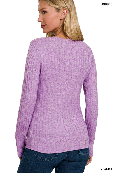 MARIANNA RIBBED ROUND NECK TOP IN VIOLET-Tops-MODE-Couture-Boutique-Womens-Clothing