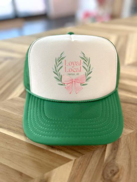 SUMNER LOYAL LOCAL TRUCKER HAT IN WHITE & GREEN-MODE-Couture-Boutique-Womens-Clothing