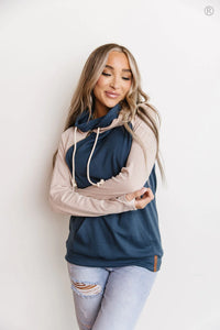 AMPERSAND AVENUE HOME SWEET HOME DOUBLE HOOD SWEATSHIRT IN NAVY COMBO-Sweatshirt-MODE-Couture-Boutique-Womens-Clothing