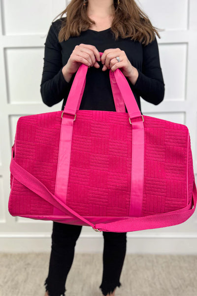 ONE WAY TICKET TEXTURED DUFFLE BAG IN PINK-BAGS-MODE-Couture-Boutique-Womens-Clothing