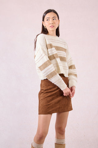 AUTUMN DAZED STRIPE KNIT SWEATER IN CREAM-Sweaters-MODE-Couture-Boutique-Womens-Clothing