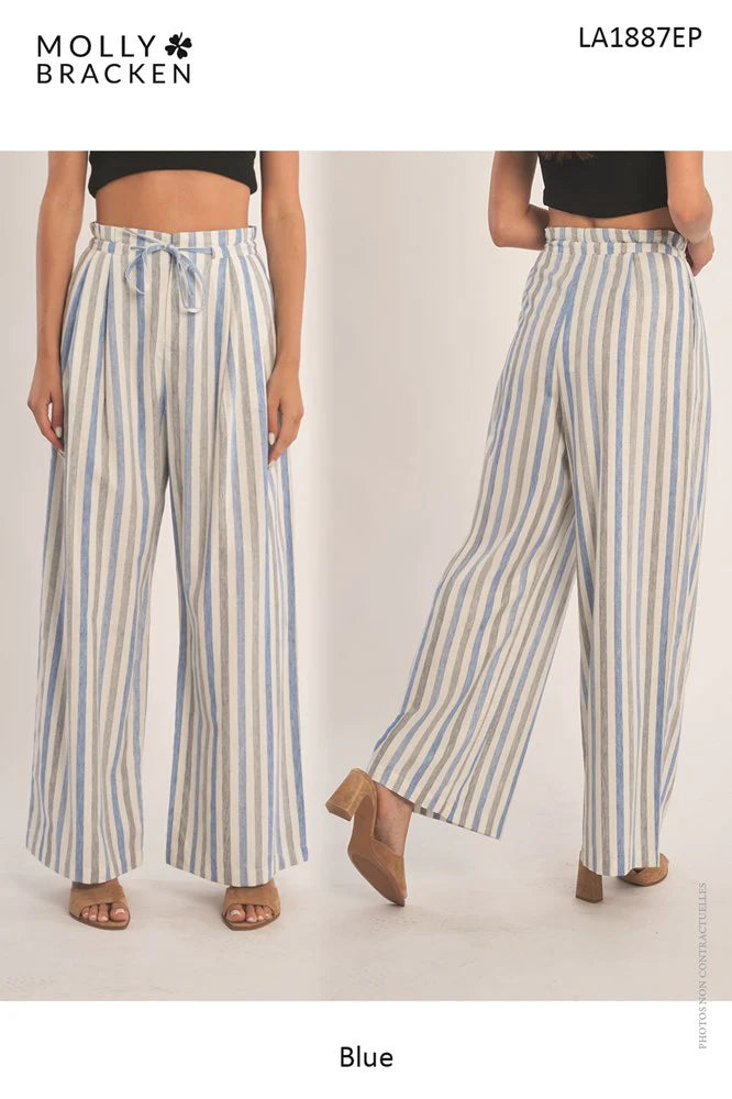 POISED & POLISHED STRIPED PANTS IN OFF WHITE/BLUE-Pants-MODE-Couture-Boutique-Womens-Clothing