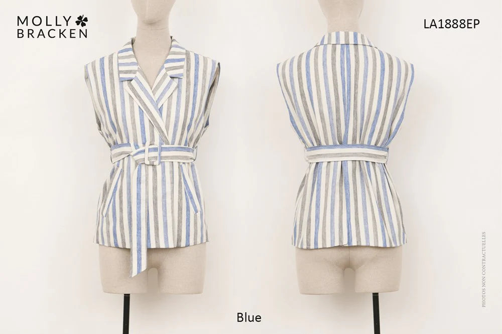 POISED & POLISHED STRIPED VEST TOP IN OFF WHITE/BLUE-Pants-MODE-Couture-Boutique-Womens-Clothing