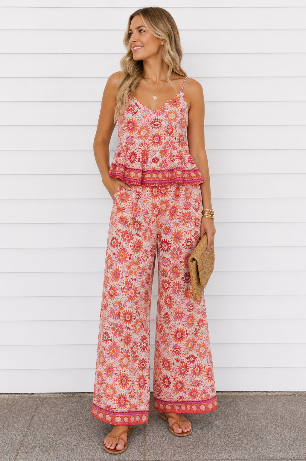 OUT OF OFFICE TROPICAL PRINT SET IN ORANGE